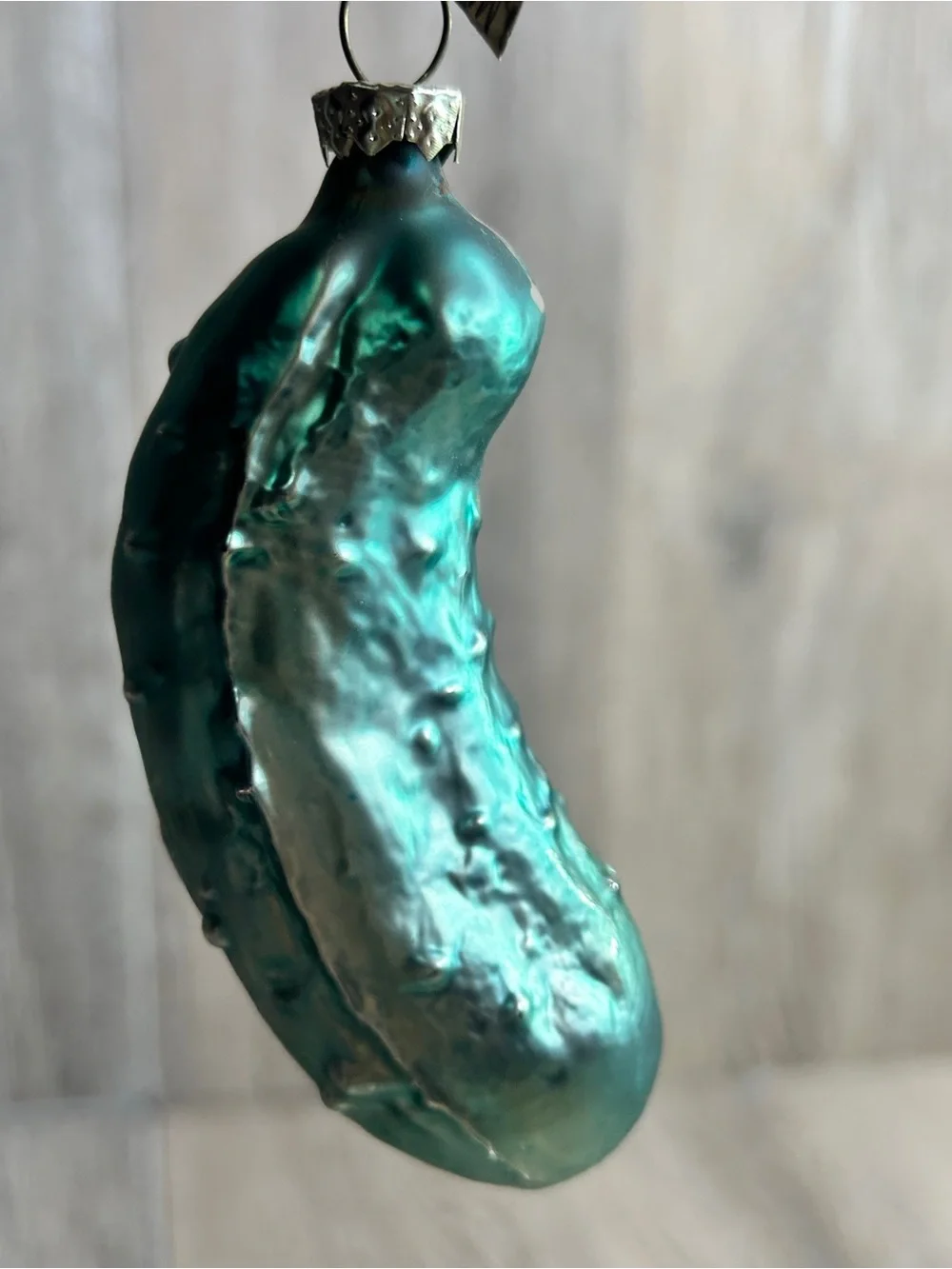 Vintage German Green Glass Pickle Ornament • Christmas Tree Decor • 4 Inch